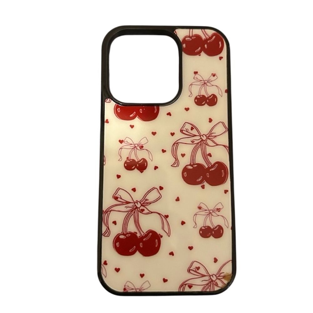 Cute Cherry Bow iPhone Case – Red & White Hard Shell Cover, Sweetheart Aesthetic